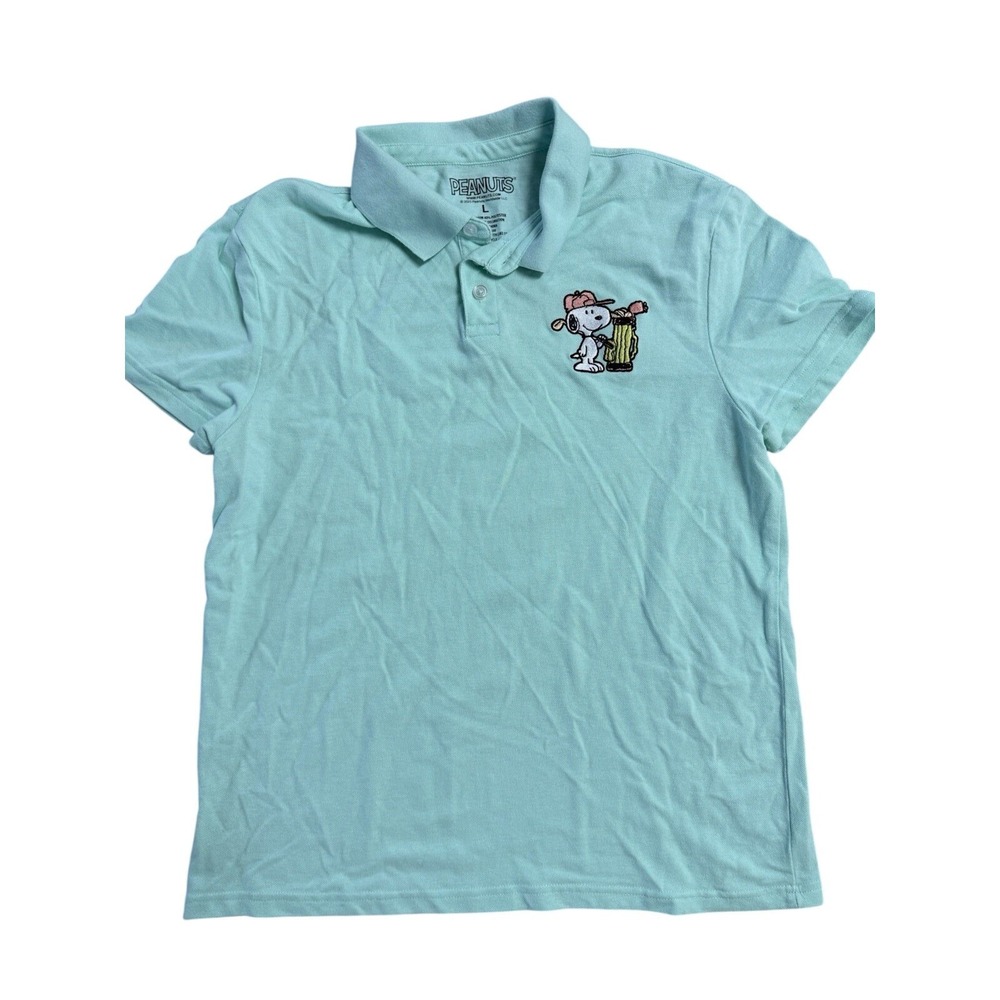 Peanuts Snoppy Golf Mint Green Size Large Polo Shirt